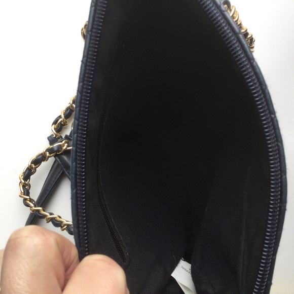 Quilted Navy Faux Leather Gold Chain Strap Purse - Picture 3 of 6
